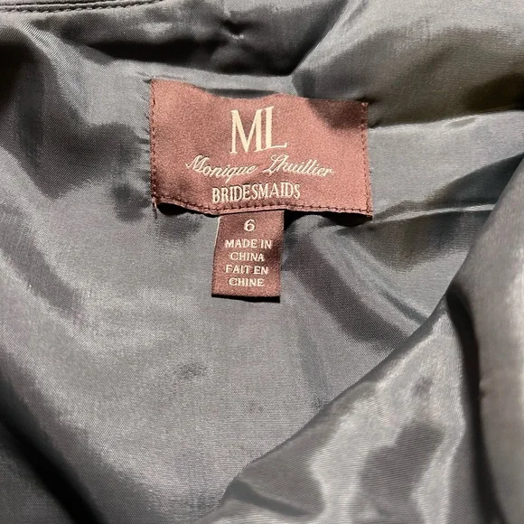 MONIQUE LHUILLIER Bridesmaids One Shoulder Pleated Slate Color A Line Dress - Picture 4 of 11